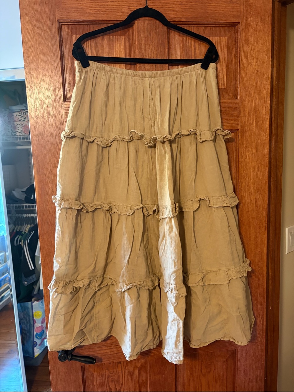 Aerie tan ruffle maxi skirt with elastic waistband, size XL #boho - Picture 2 of 3